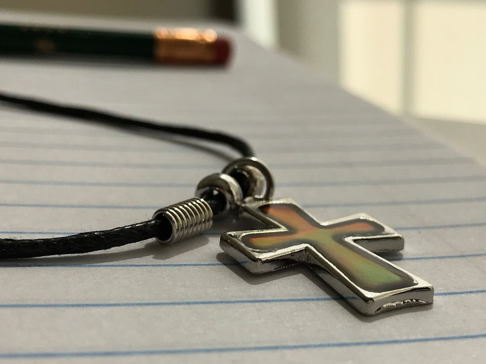 cross pendant with mood change epoxy