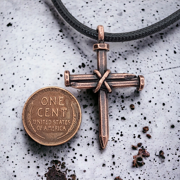 Antique Nail Cross Necklace In Copper