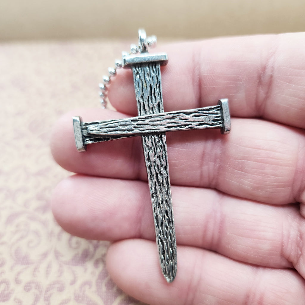 Leo Nail Cross Antique Silver Metal Finish Pendant (leo-bc) Ball Chain Necklace