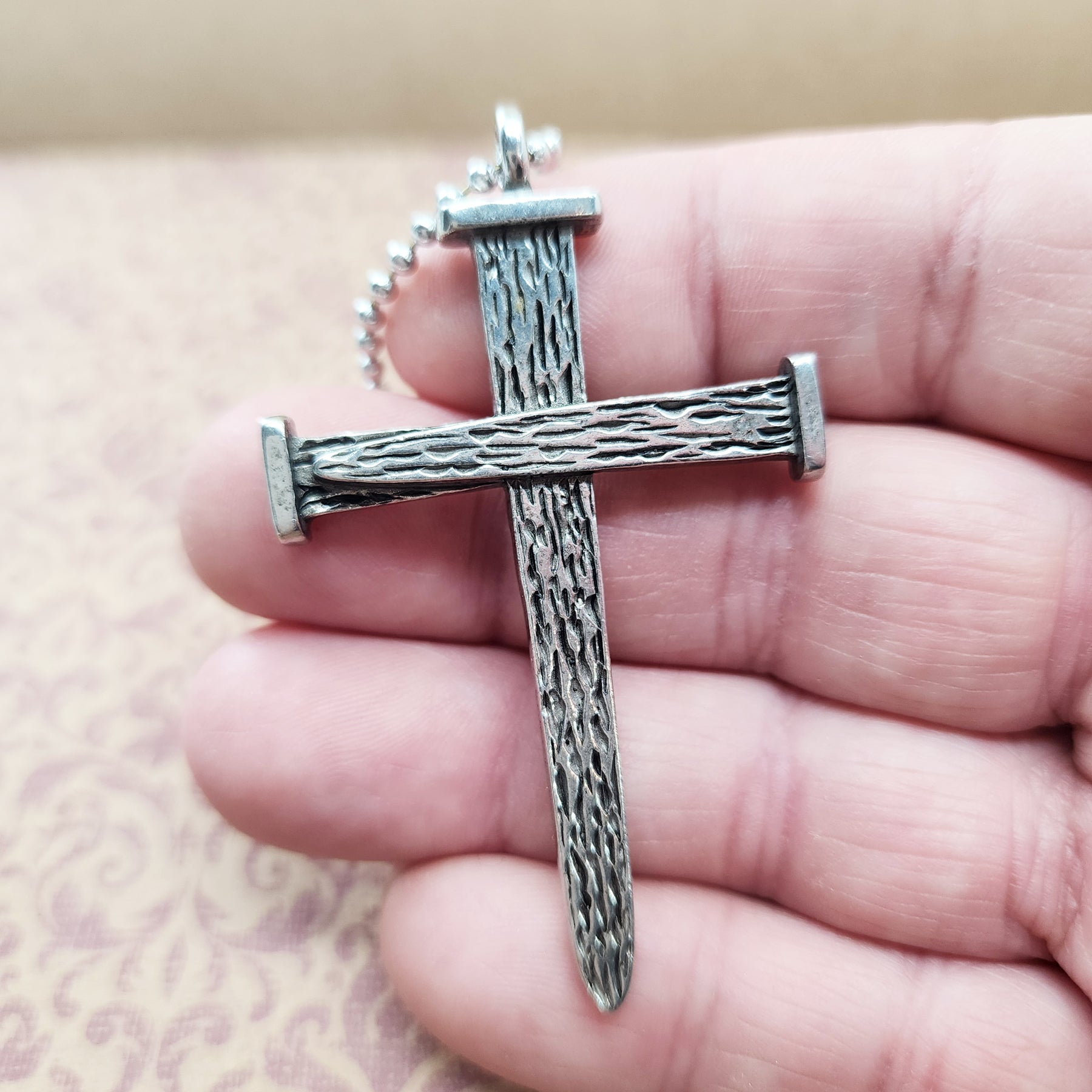 Leo Nail Cross Antique Silver Metal Finish Pendant (leo-bc) Ball Chain Necklace