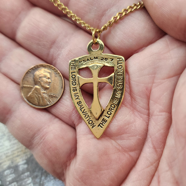 Shield Cross Gold Finish Pendant Gold Finish Chain