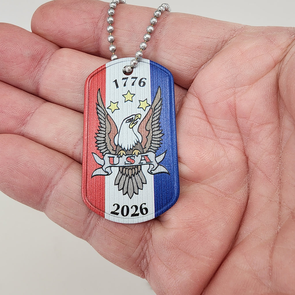 Dog Tag Necklace USA Flag Necklace America 250 Eagle