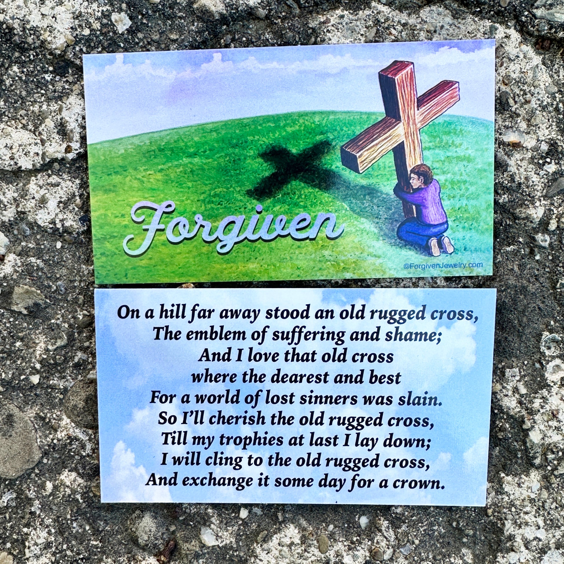 The Old Rugged Cross  Scripture Sharing Card "Forgiven" Inspirational Pocket Card