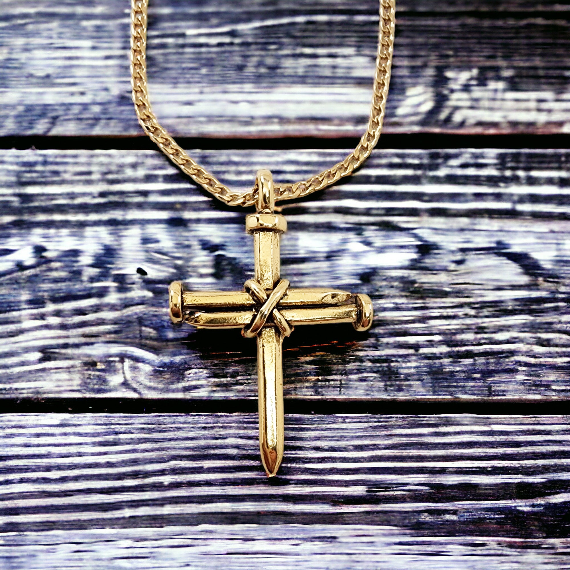 Nail Cross Gold Finish Pendant Gold Finish Chain Necklace