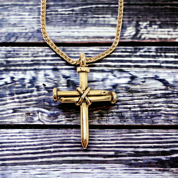 Nail Cross Gold Finish Pendant Gold Finish Chain Necklace
