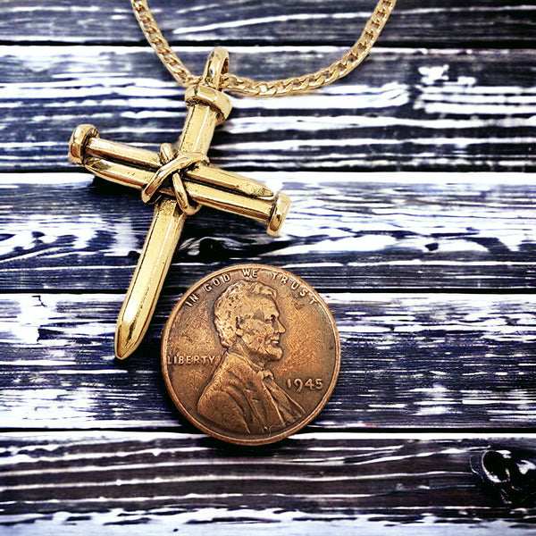 Nail Cross Gold Finish Pendant Gold Finish Chain Necklace