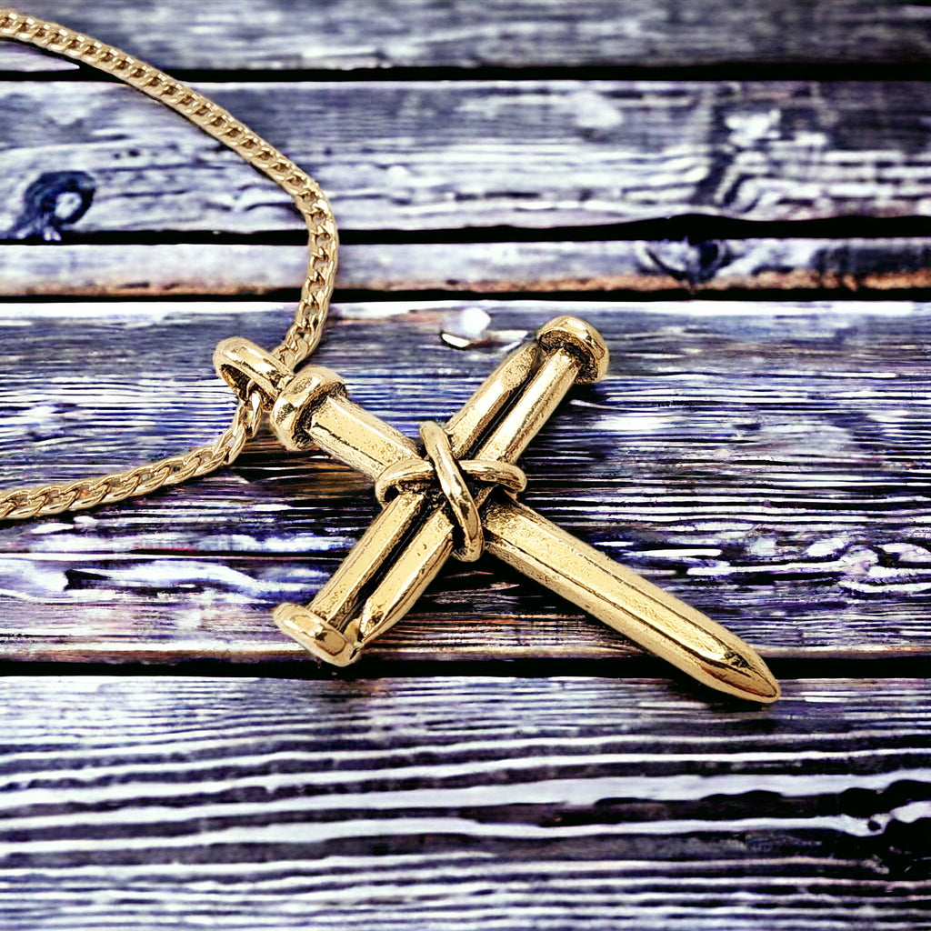 Nail Cross Gold Finish Pendant Gold Finish Chain Necklace