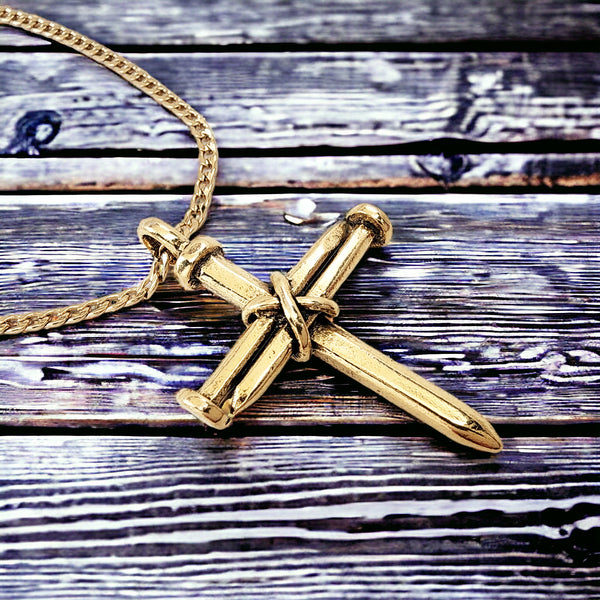 Nail Cross Gold Finish Pendant Gold Finish Chain Necklace