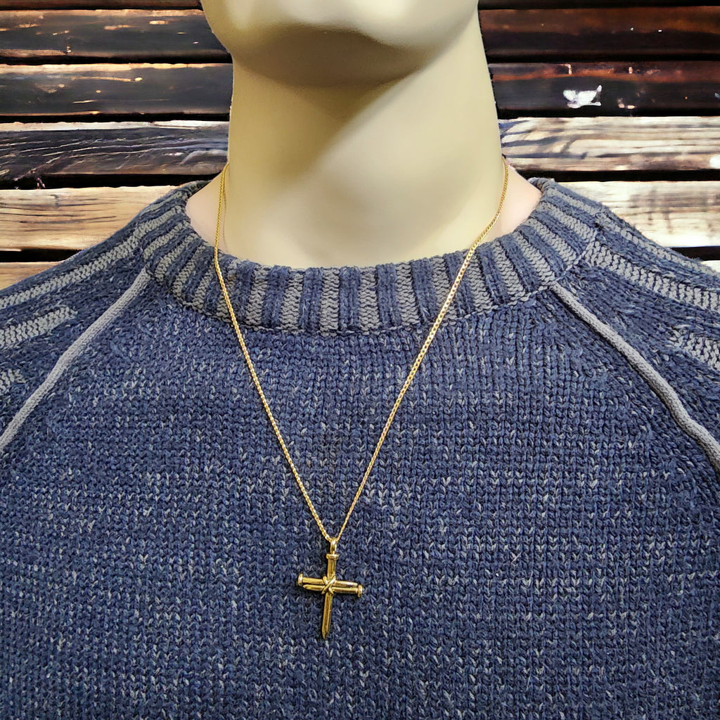 Nail Cross Gold Finish Pendant Gold Finish Chain Necklace