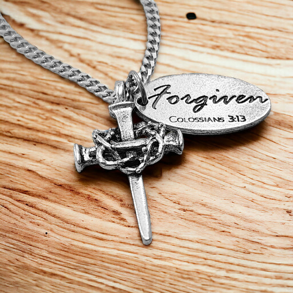 Nail Crown Cross Forgiven Tag On Chain