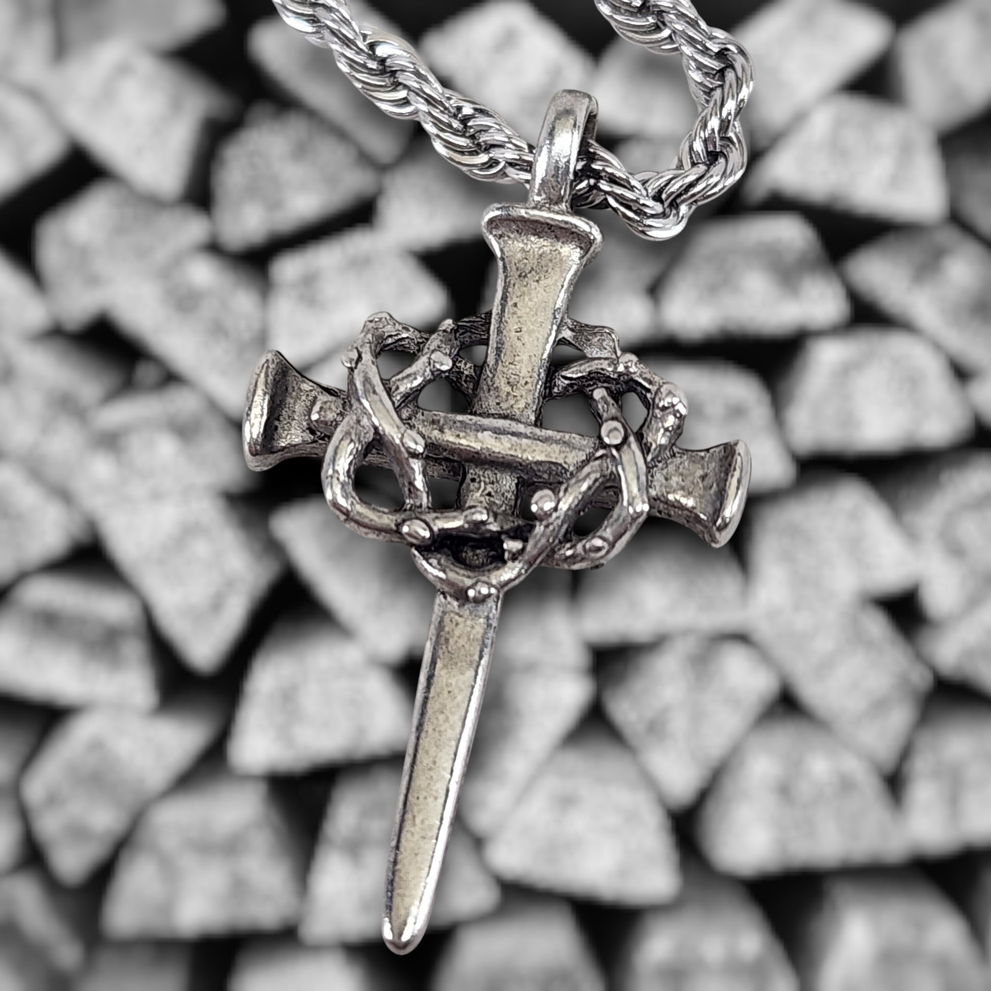 Crown Of Thorns Nail Cross Necklace Rope Chain