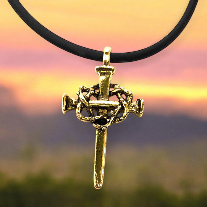 Nail Crown Cross Necklace Gold