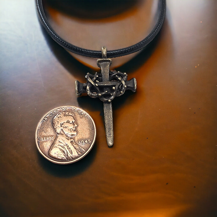 Nail Crown Cross Necklace Brass
