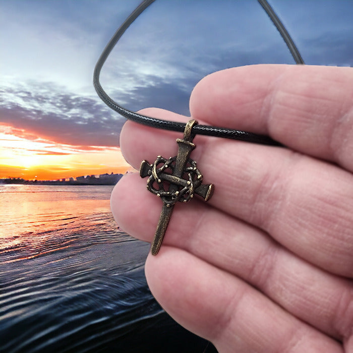 Nail Crown Cross Necklace Brass