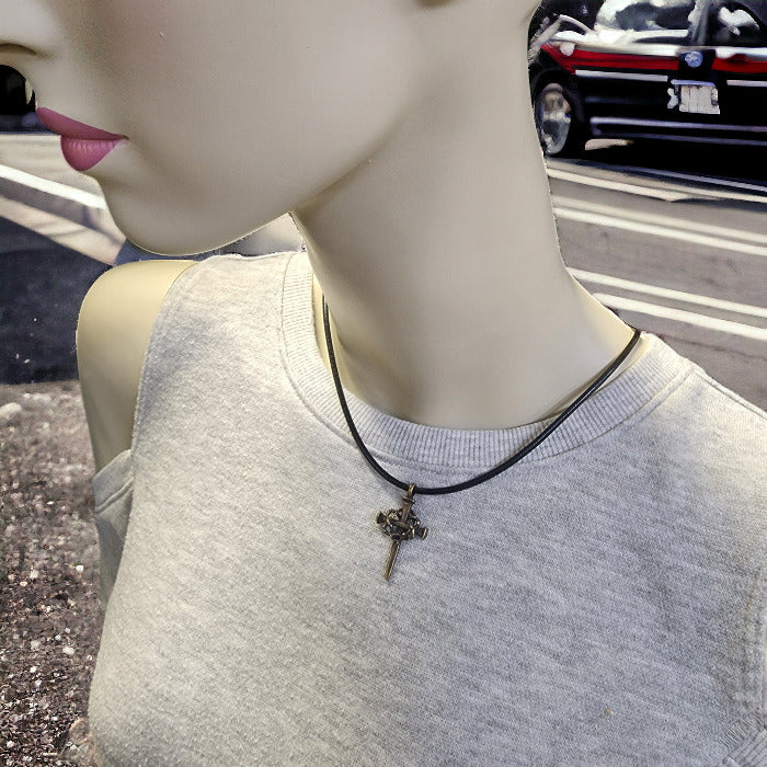Nail Crown Cross Necklace Brass