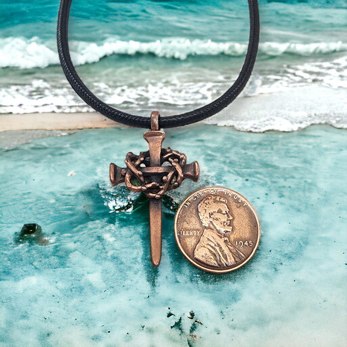Nail Crown Cross Necklace Copper