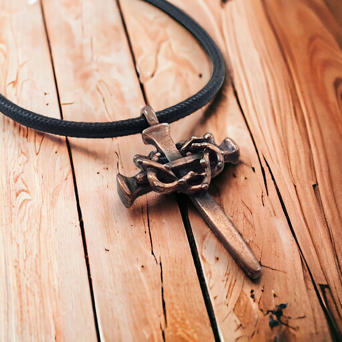 Nail Crown Cross Necklace Copper