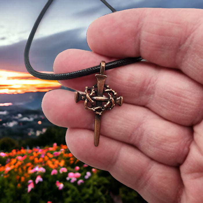 Nail Crown Cross Necklace Copper