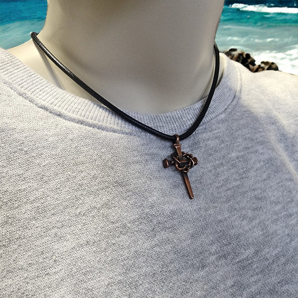 Nail Crown Cross Necklace Copper