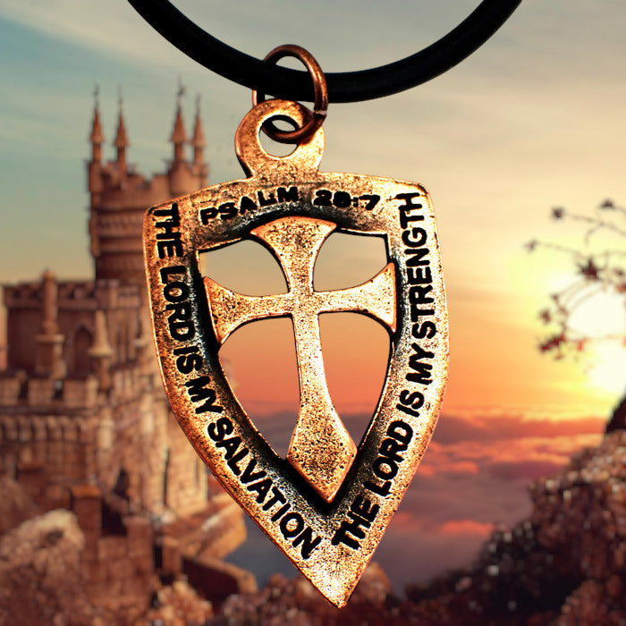 Shield with Cross Pendant Necklace Copper Color Finish