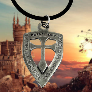 Shield with Cross Pendant Necklace Gunmetal Color Finish