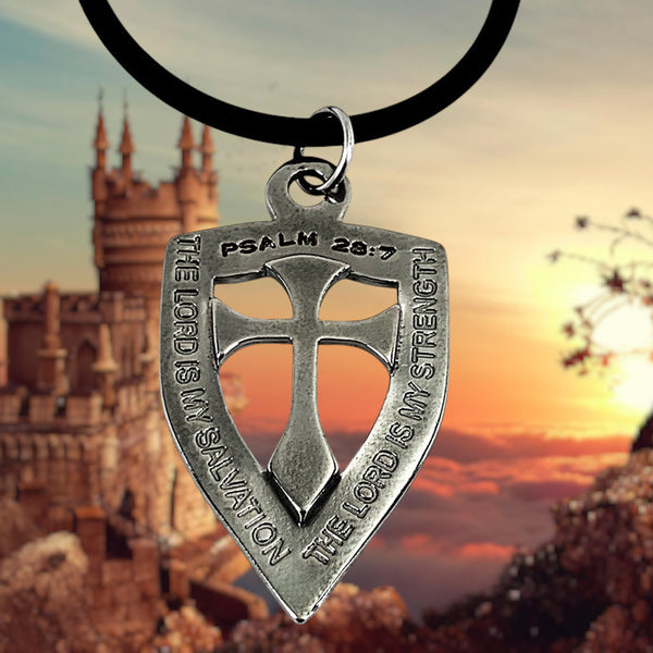 Shield with Cross Pendant Necklace Gunmetal Color Finish