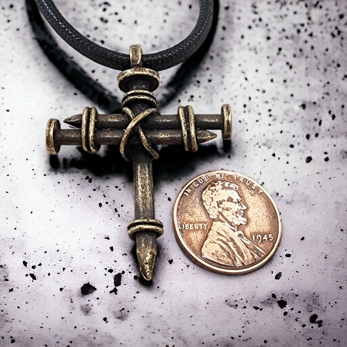 Pewter Nail Cross Necklace Brass