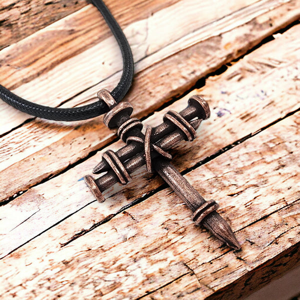 Pewter Nail Cross Necklace Copper