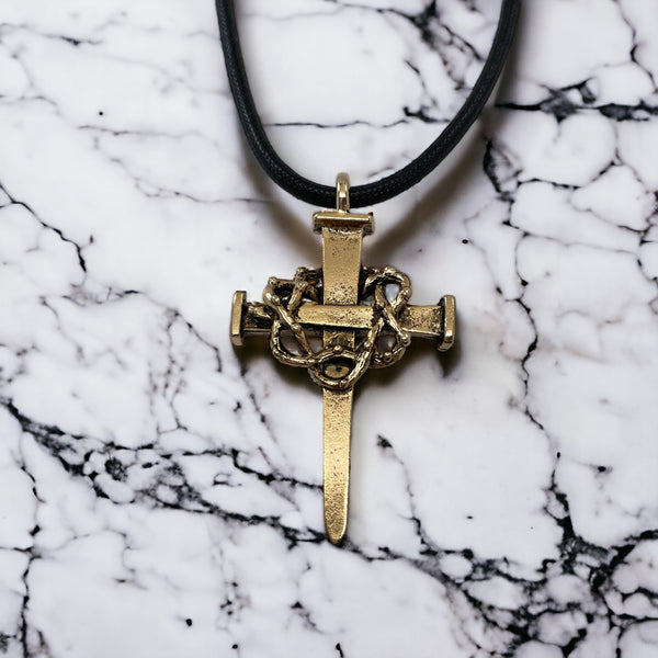 Nail Crown Cross Necklace Large Cross Gold Metal Finish