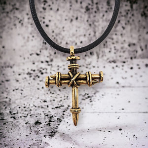 Pewter Nail Cross Necklace Gold