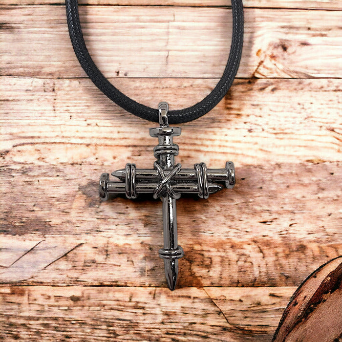 Pewter Nail Cross Necklace Gunmetal