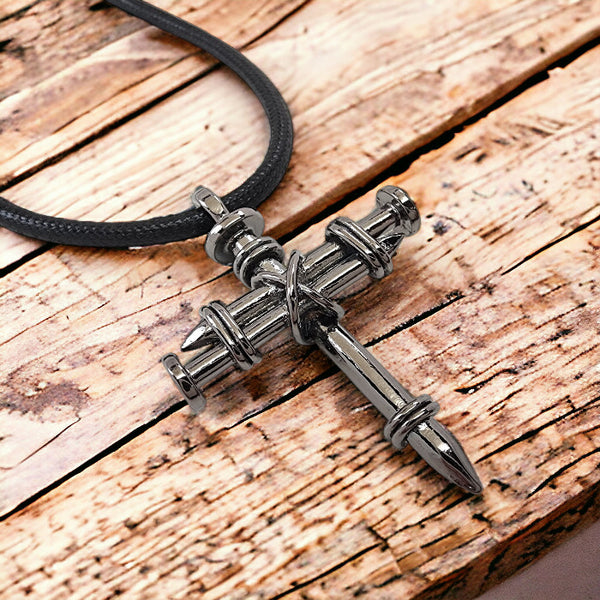 Pewter Nail Cross Necklace Gunmetal