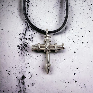 Pewter Nail Cross Necklace Rhodium Bling
