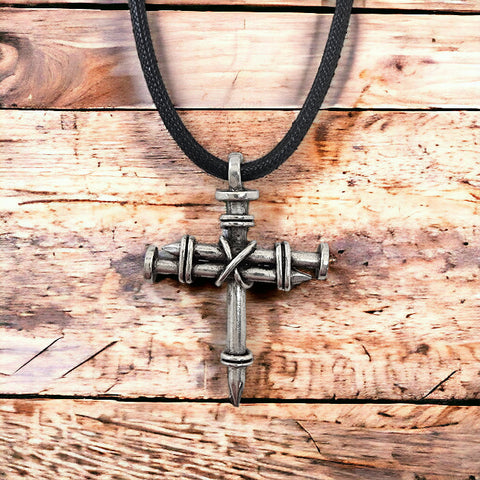 Pewter Nail Cross Necklace Silver