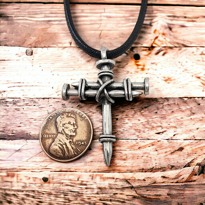 Pewter Nail Cross Necklace Silver
