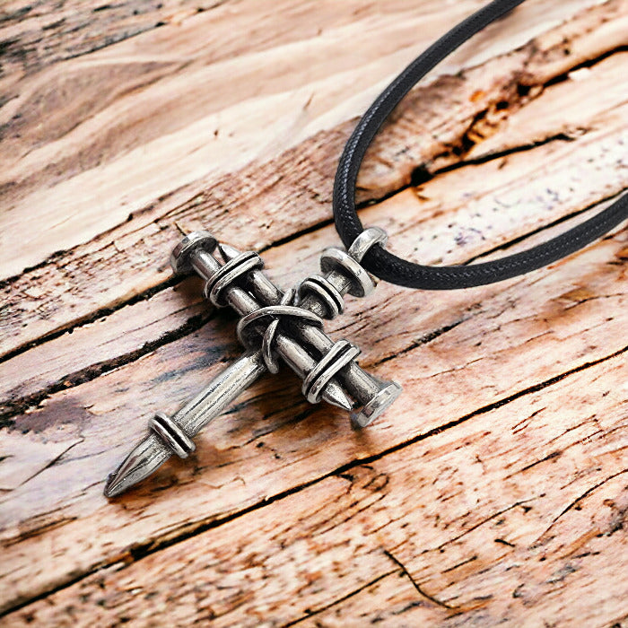 Pewter Nail Cross Necklace Silver