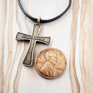 Jesus Cross Antique Brass Metal Finish Black Cord Necklace