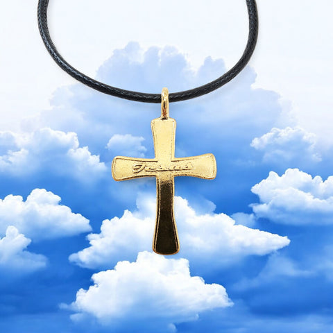 Jesus Cross Gold Metal Finish Black Cord Necklace