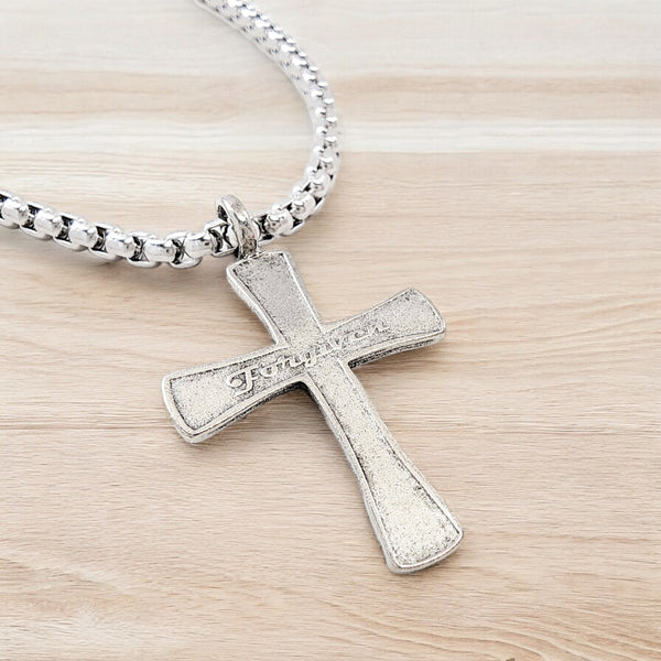 Cross Forgiven Antique Silver Metal Finish Heavy Chain Necklace