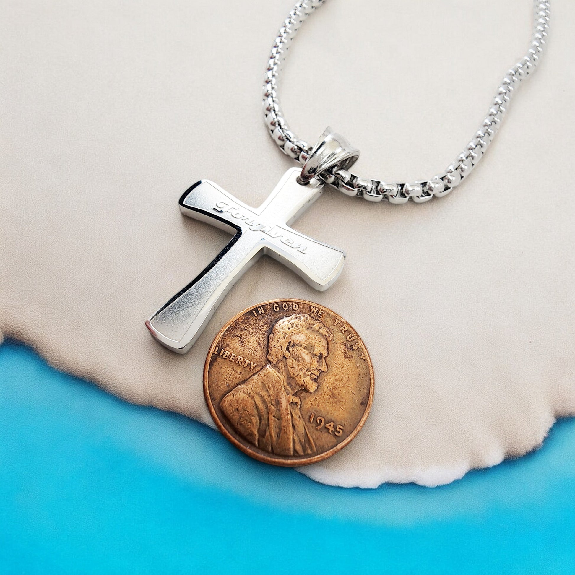 Cross Forgiven Stainless Steel Finish Heavy Chain Necklace