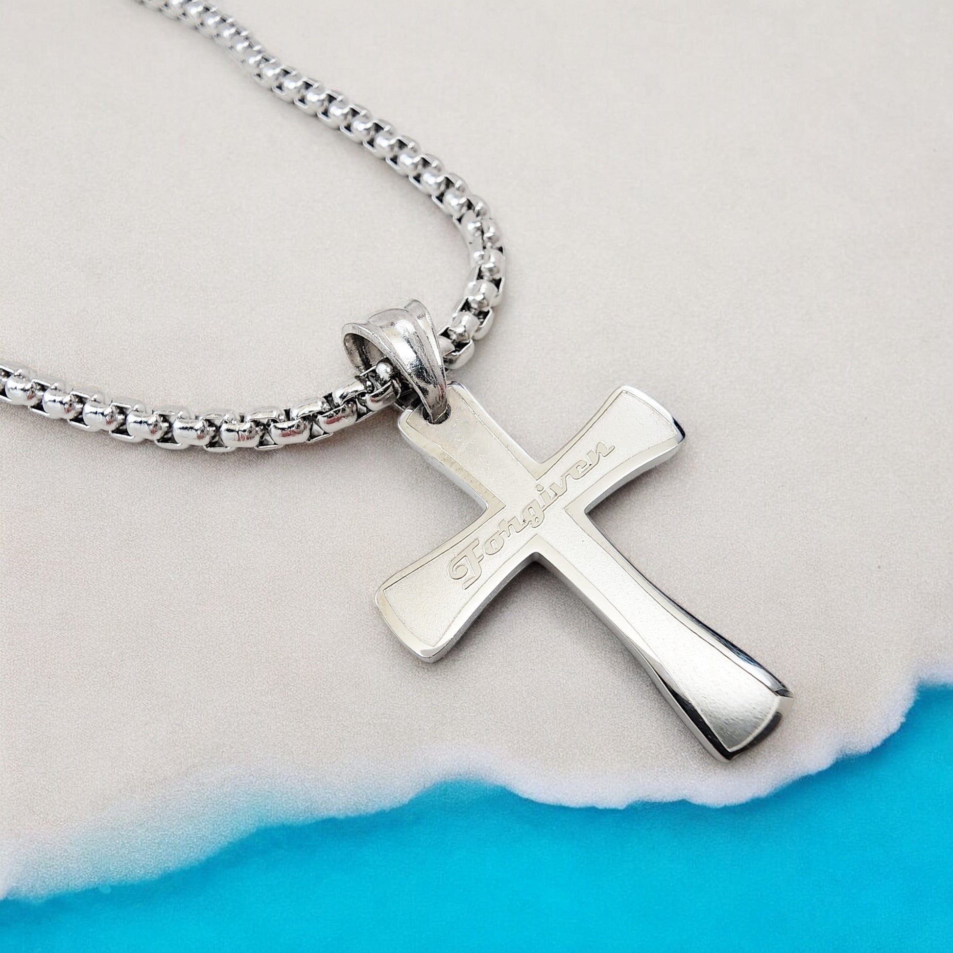 Cross Forgiven Stainless Steel Finish Heavy Chain Necklace