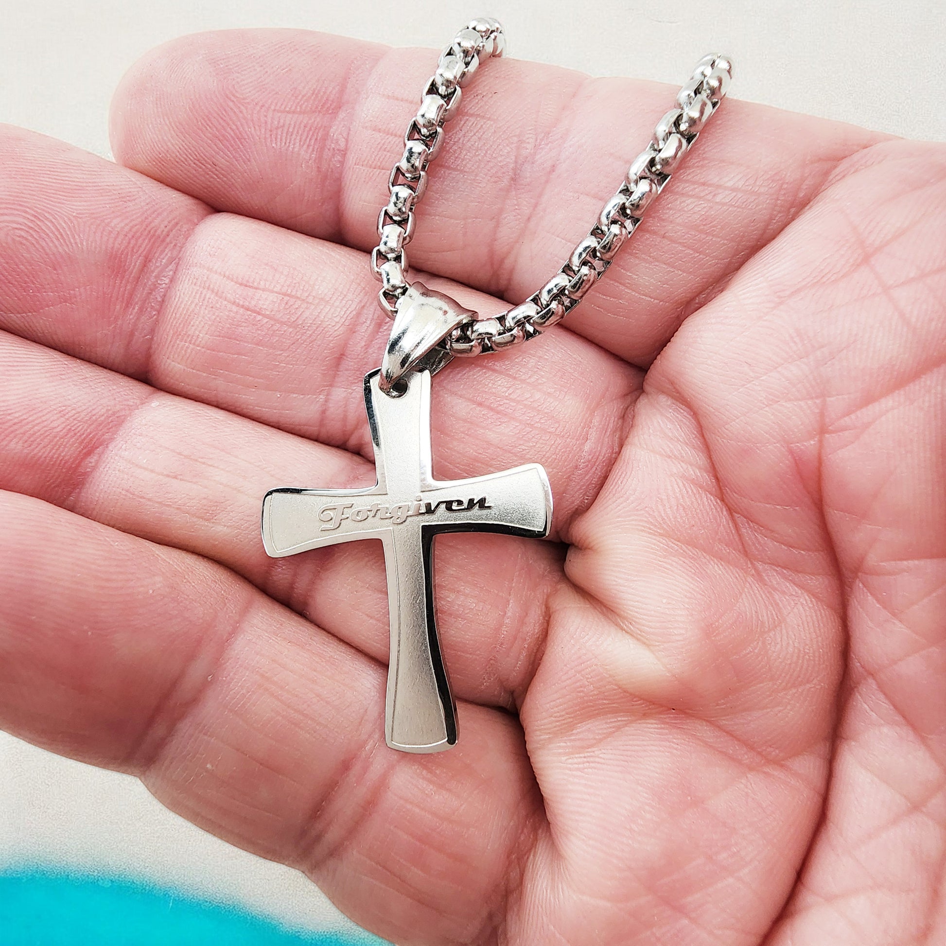 Cross Forgiven Stainless Steel Finish Heavy Chain Necklace
