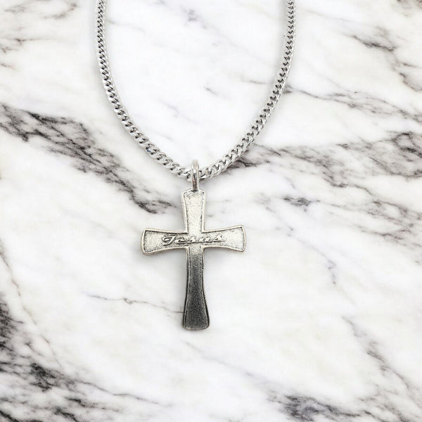 Cross Jesus Antique Silver Finish Chain Necklace