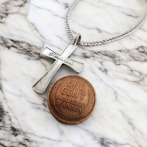 Cross Jesus Antique Silver Finish Chain Necklace