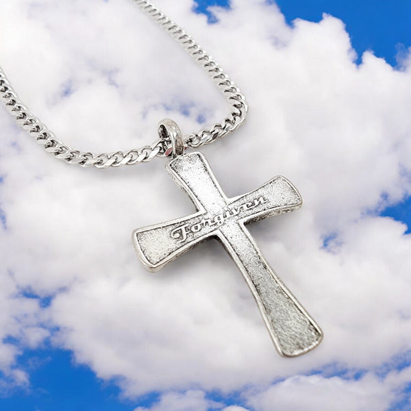 Cross Forgiven Antique Silver Metal Finish Curb Chain Necklace