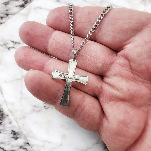 Cross Jesus Antique Silver Finish Chain Necklace