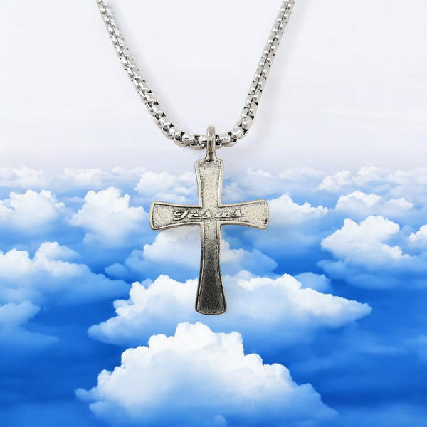 Cross Jesus Antique Silver Finish Heavy Chain Necklace