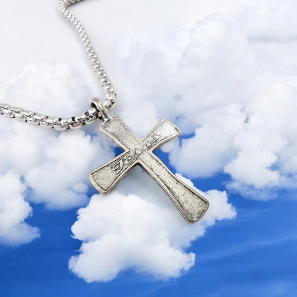 Cross Jesus Antique Silver Finish Heavy Chain Necklace