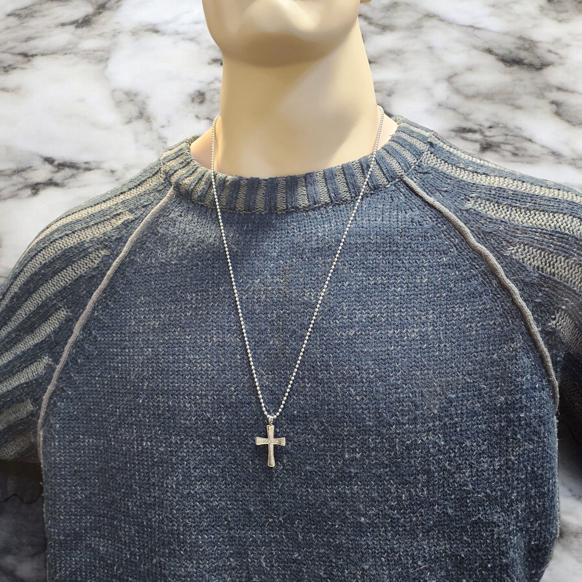 Jesus Cross Rhodium Metal Finish Ball Chain Necklace