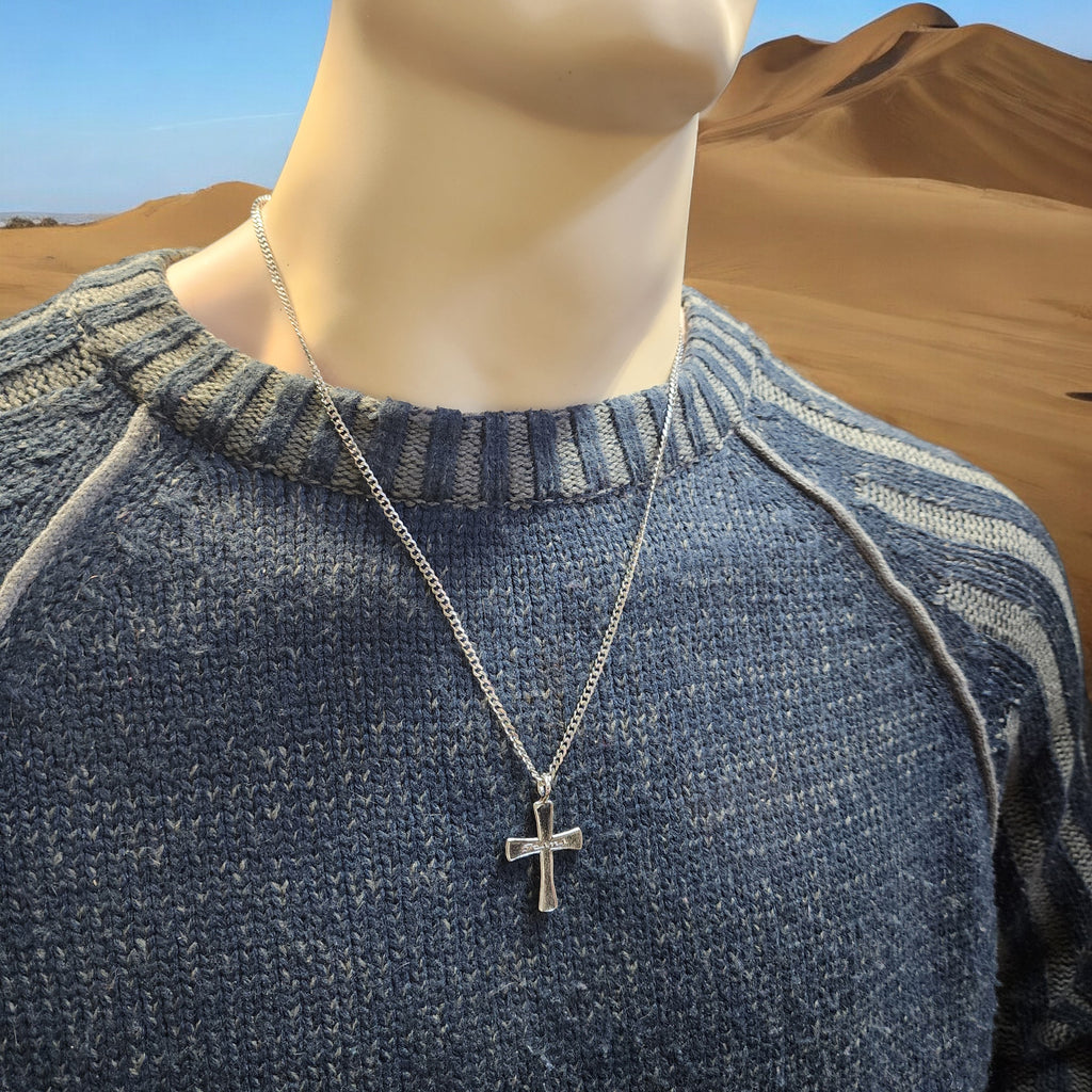 Cross Jesus Rhodium Silver Metal Finish Necklace Steel Chain Necklace